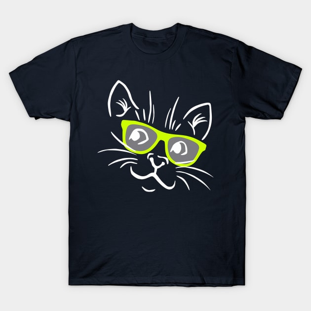 Cool funny cat kitty glasses summer T-Shirt by Kingluigi